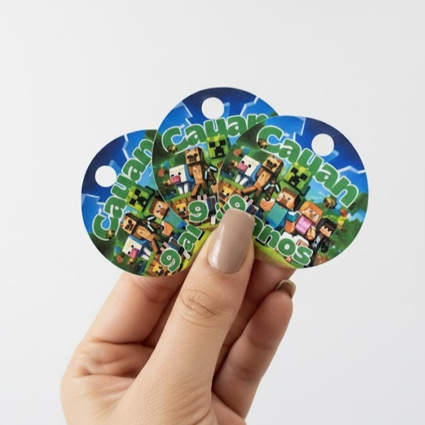 Tag Personalizada 4x4cm - Minecraft | Lembrancinha de Aniversário - Qualquer tema