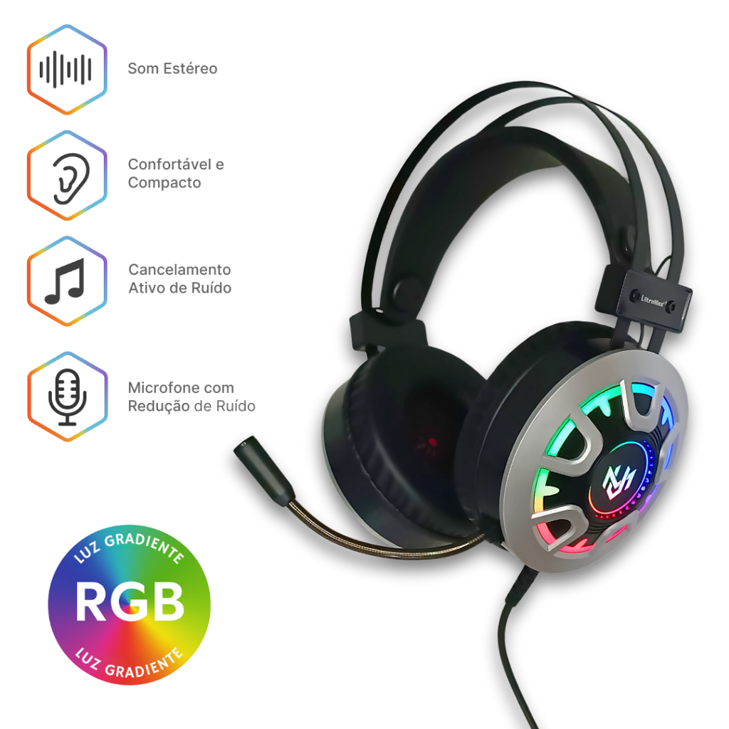 Headset Fone Ouvido Gamer Pc Celular Ps4 Ps5 Xbox Mancer Twilight RGB Drivers 50mm Preto Ultramax