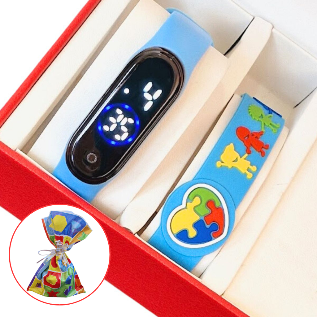 Kit Relógio Infantil Adulto Digital Led à prova D'água + Pulseira Silicone para Identificação Autismo Autista em Oferta na Shopee