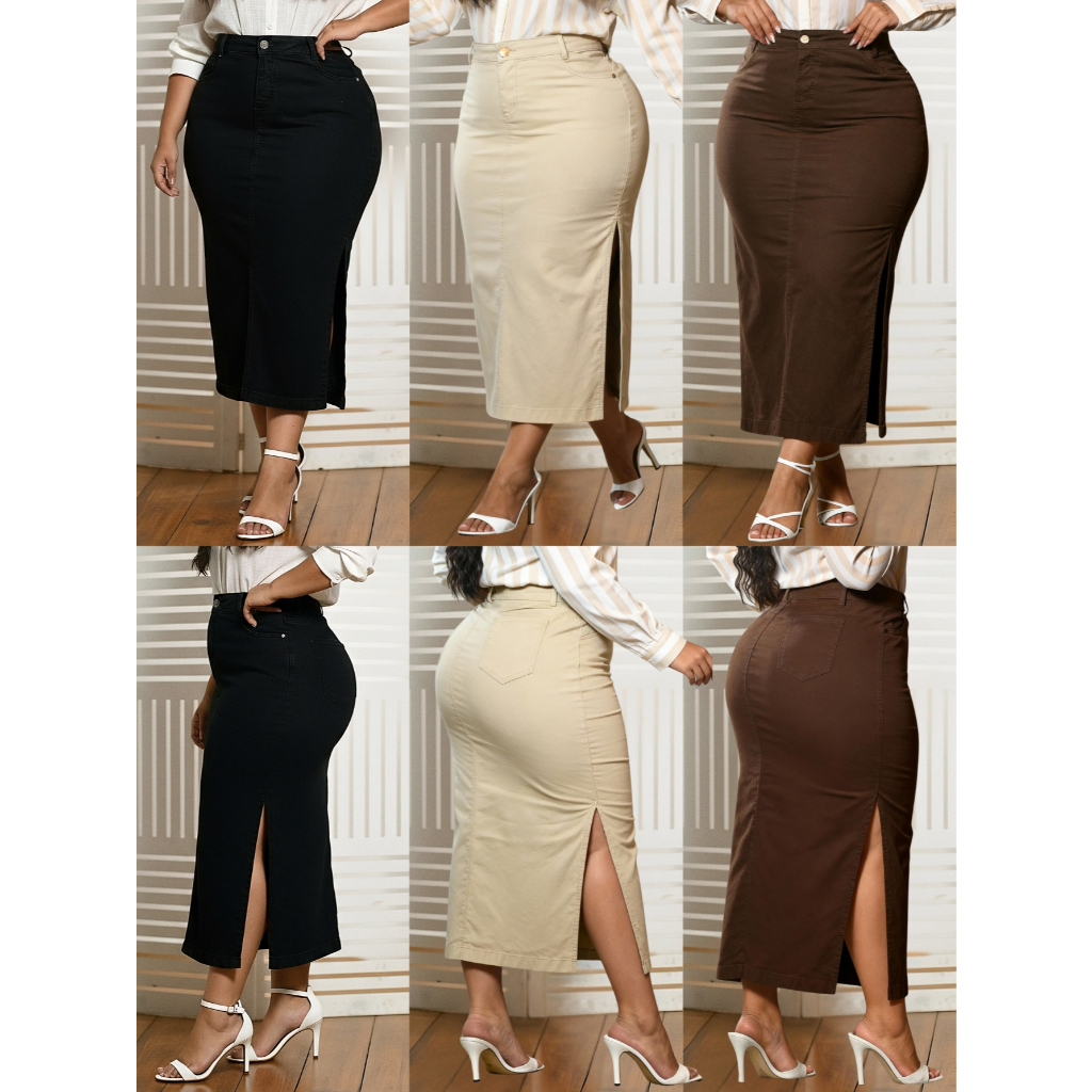 Saia Longa Recorte Lateral Cores Elegantes Lavine Moda Evangélica em Oferta na Shopee