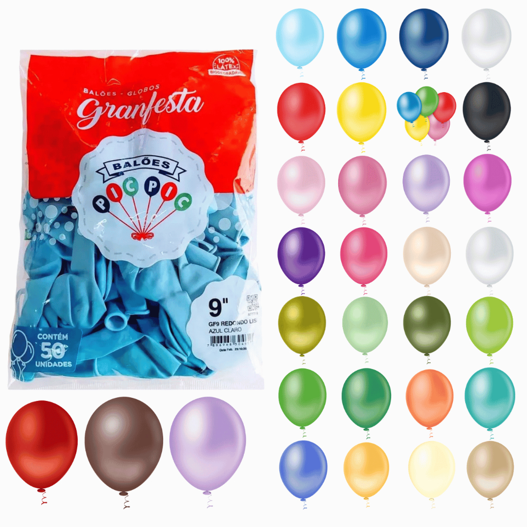 Kit 50 Unidades Balão Bexiga 9" Polegadas Diversas Cores Linha Granfesta Pic Pic em Oferta na Shopee