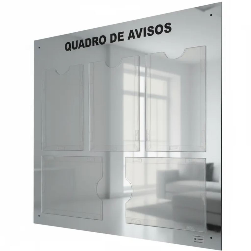 Quadro Aviso E Gestão Informativo Comunicados Mural 5 Displays A4 Porta Folhas  Acm Prata Espelhado em Oferta na Shopee