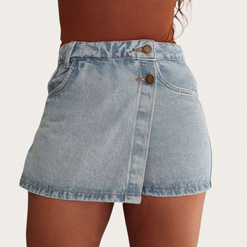 Short Saia Transpassado Feminino Confortável Estiloso Versátil Casual Moderno Elegante