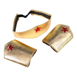 Fantasia Bracelete + Tiara Dourada Mulher Maravilha Heroína Carnaval Haloween Aniversário em Oferta na Shopee