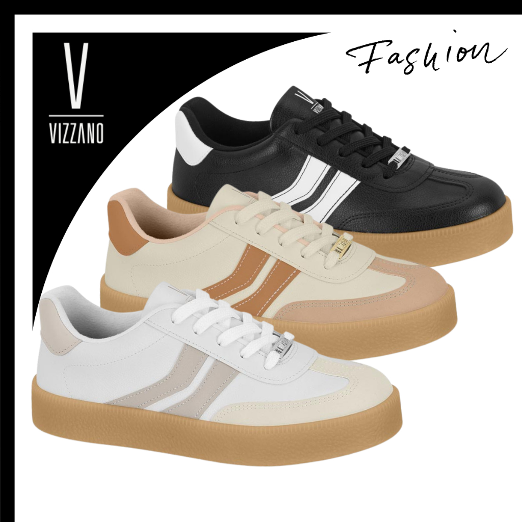 Tênis Vizzano Plataforma Flatform Listras Retrô Casual Confortável Dia a Dia Estiloso Original