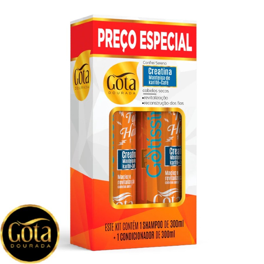 Kit Gotíssima Cabelos Secos Confrei Sereno Gota Dourada Shampoo 300ml + Condicionador 300ml