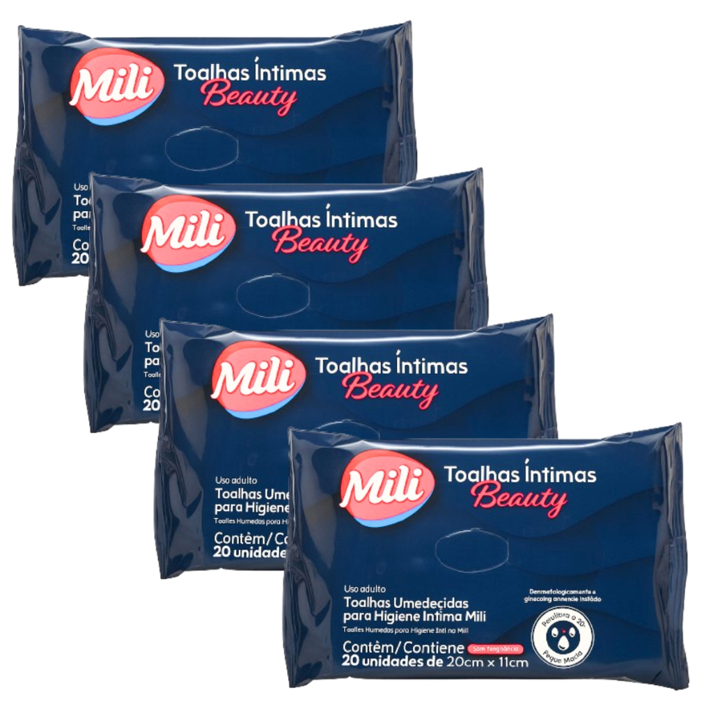 Toalha Íntima Beauty - Toalhinha Umedecida p/ Higiene Íntima -  4 pacotes c/20 unidades (total: 80 toalhinhas)