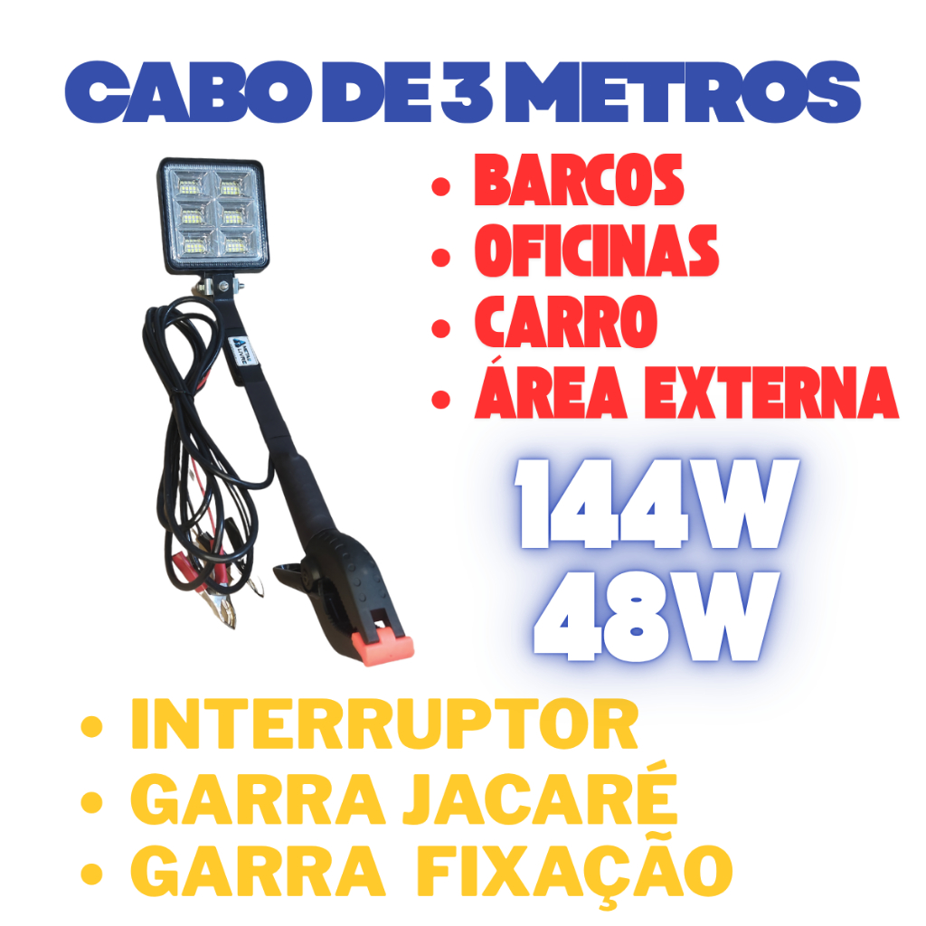 Refletor Lanterna Longo Alcance Cilibrim  12v 24v Luz Para Pesca Noturna de Corvina
