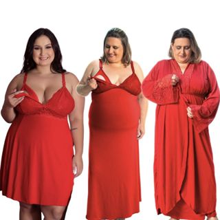 Kit Camisola Amamentação Longa e Curta e Robe Longo Plus Size Gestante Pós Parto Conforto em Oferta na Shopee
