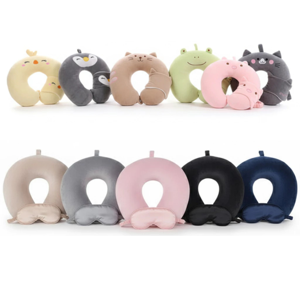 Kit Viagem 2 Peças: Almofada de Pescoço + Máscara de Dormir – Adulto e Infantil em Oferta na Shopee