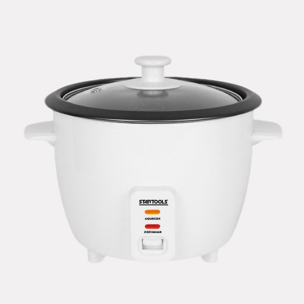 Panela Arroz Elétrica 1,3L Branca Cozimento Rápido Antiaderente 5 Copos Função Aquecer Vapor