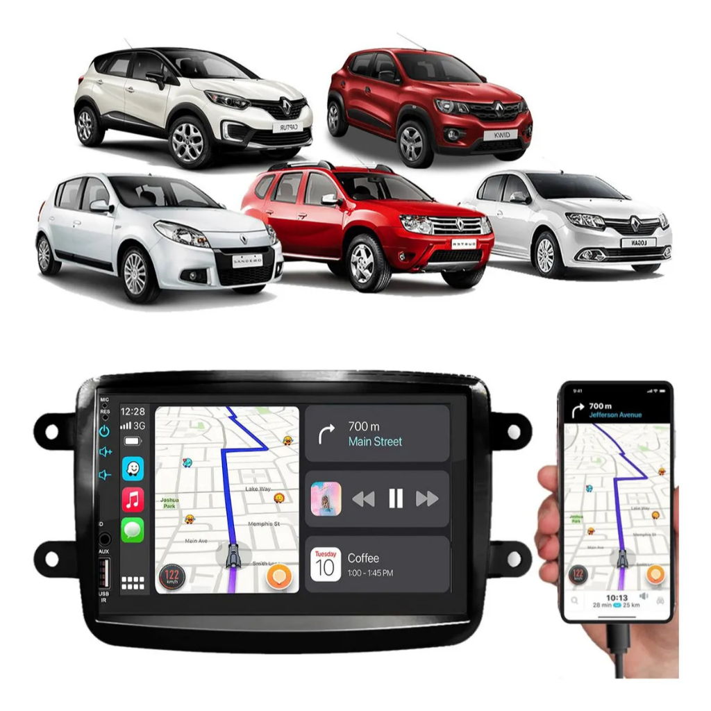 Kit Multimidia Sandero Kwid Captur Carplay Android Auto Mp5 + Camera de Ré