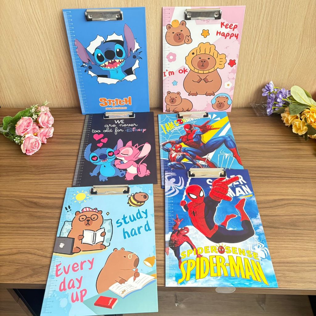 Prancheta Decorada homem aranha ,Stitch e capivara  Oficio A4 Prendedor Metálico em Oferta na Shopee
