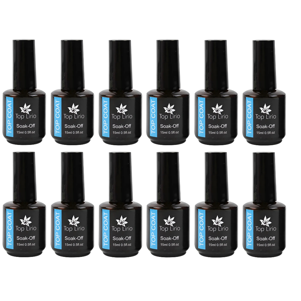 Kit 12 Top Coat Lirio SOAK OFF 15ml Extra Brilho Unha Gel Acrigel Fibra Porcelana CAIXA FECHADA C/ 12 em Oferta na Shopee
