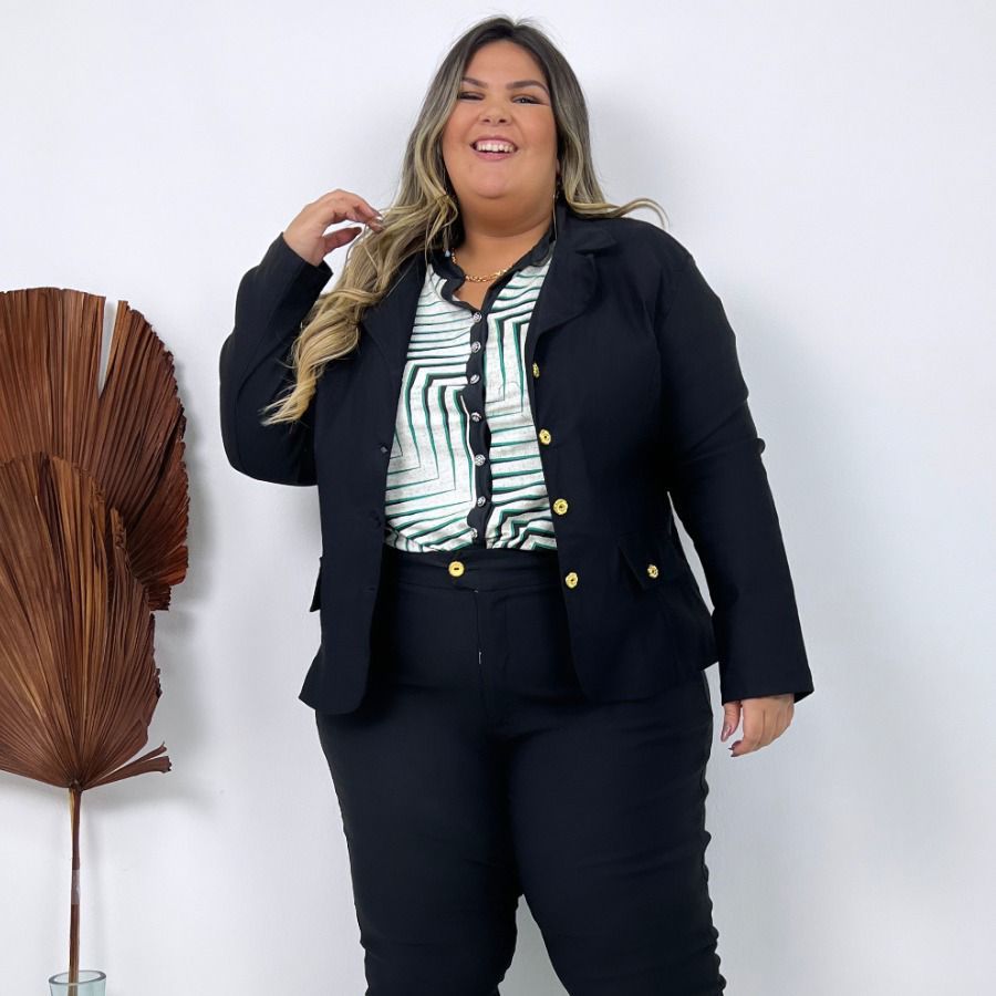 Blazer Social Preto Bengaline Confortável para Festas e Eventos Plus Size