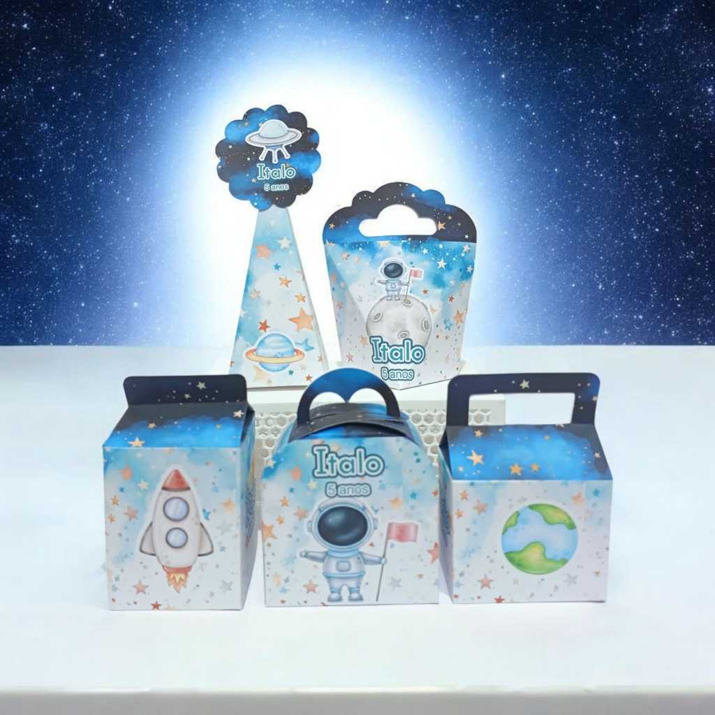 Kit Caixinhas Personalizadas Astronauta Festa Aniversário Lembrancinhas