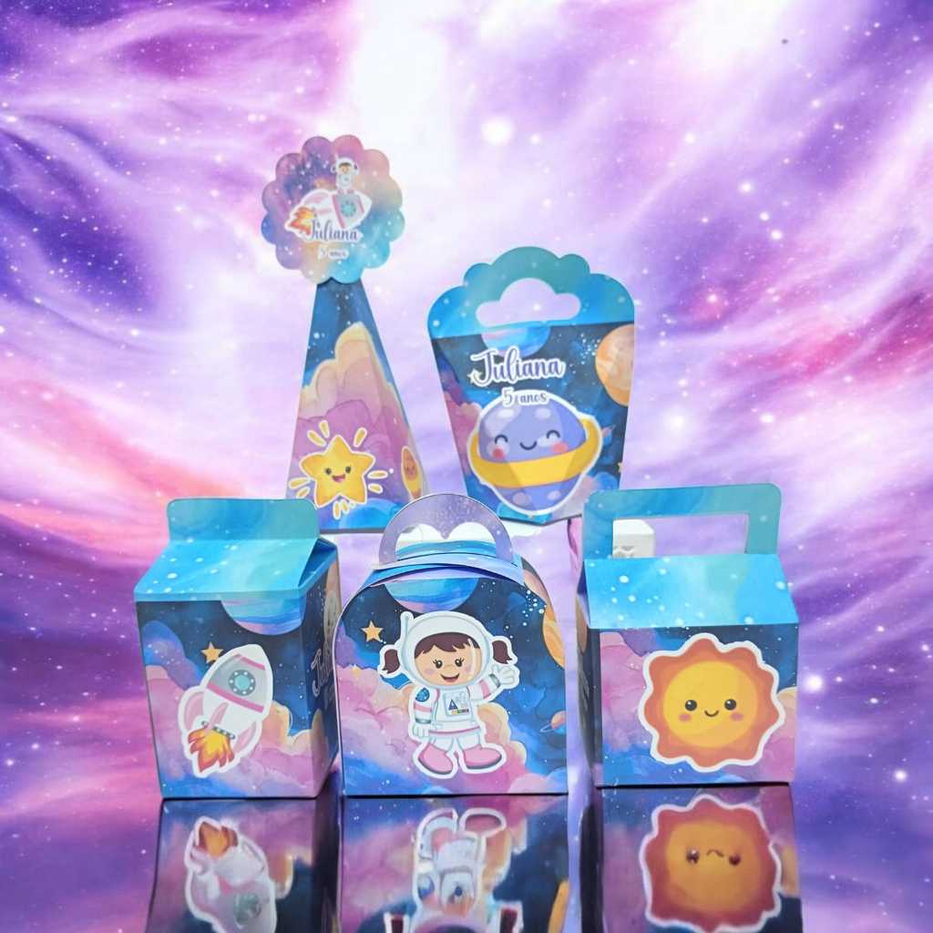 Kit Caixinhas Personalizadas Astronauta Menina Festa Aniversário Lembracinhas
