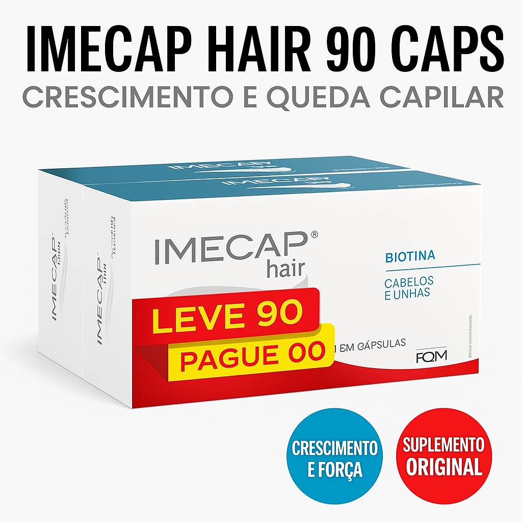 Imecap Hair 90 Cáps | Crescimento e Queda Capilar | Leve 90 Pague 60 | Suplemento Original em Oferta na Shopee