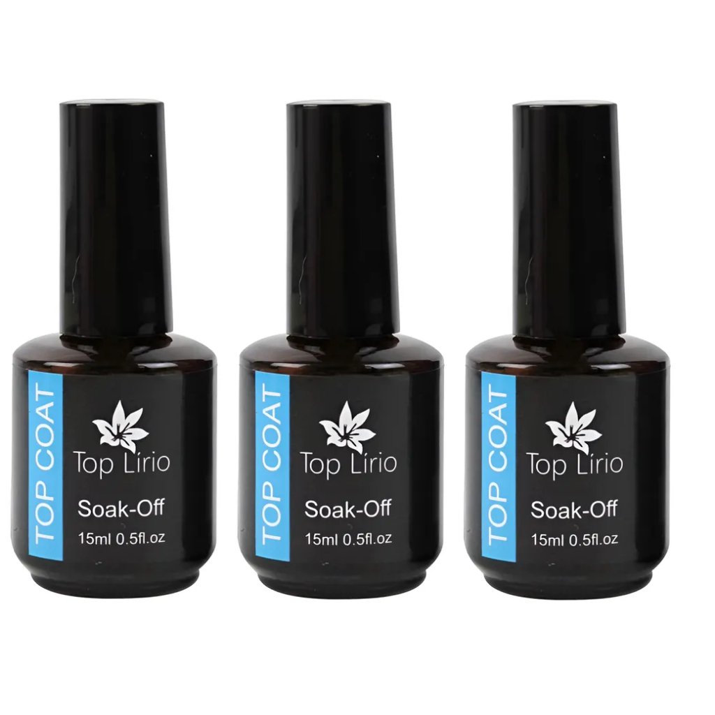 KIT 3 Top Coat Lirio SOAK OFF Selante UVTopcoat 15ml Extra Brilho Unha Gel Acrigel Fibra Porcelana