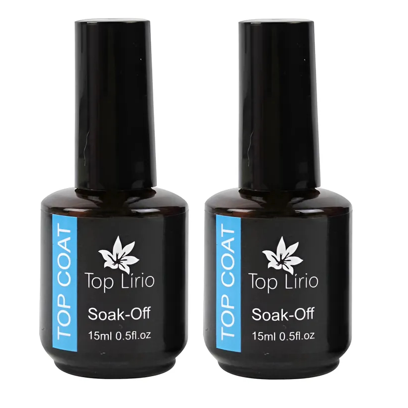 KIT 2 Top Coat Lirio SOAK OFF Selante UVTopcoat 15ml Extra Brilho Unha Gel Acrigel Fibra Porcelana
