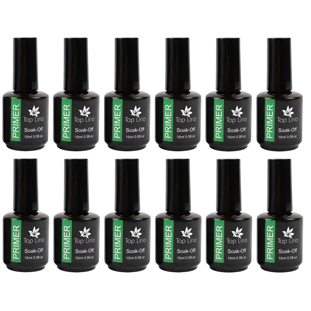 Kit 12 Primer Lirio SOAK OFF 15ml Extra Brilho Unha Gel Acrigel Fibra Porcelana CAIXA FECHADA C/ 12