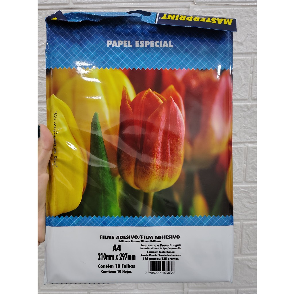 Papel Adesivo Vinil A4 Branco 135g C/10fls Masterprint / FILME ADESIVO BRANCO GLOSSY 135g