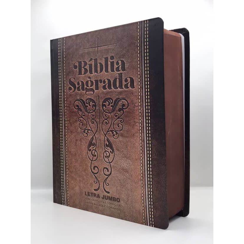 Bíblia Sagrada Letra Jumbo Full Color Com Harpa e Corinhos Couro Marrom em Oferta na Shopee