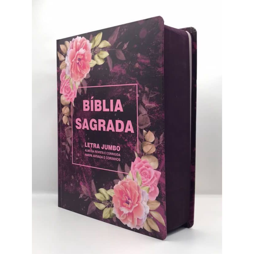 Bíblia Sagrada Letra Jumbo Full Color Com Harpa e Corinhos Floral vinho em Oferta na Shopee