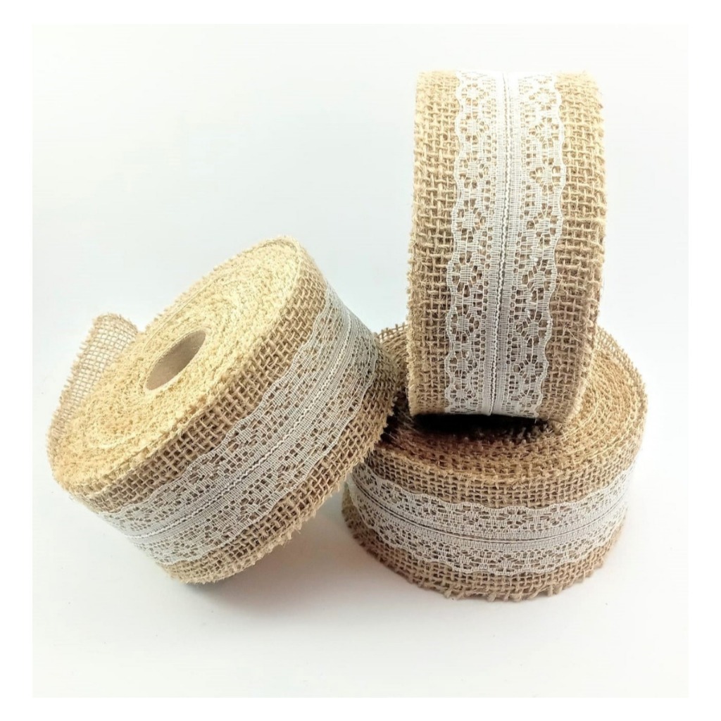 Kit 3 Rolos De Fita De Juta Com Renda 6cmx9,5m Artesanato em Oferta na Shopee
