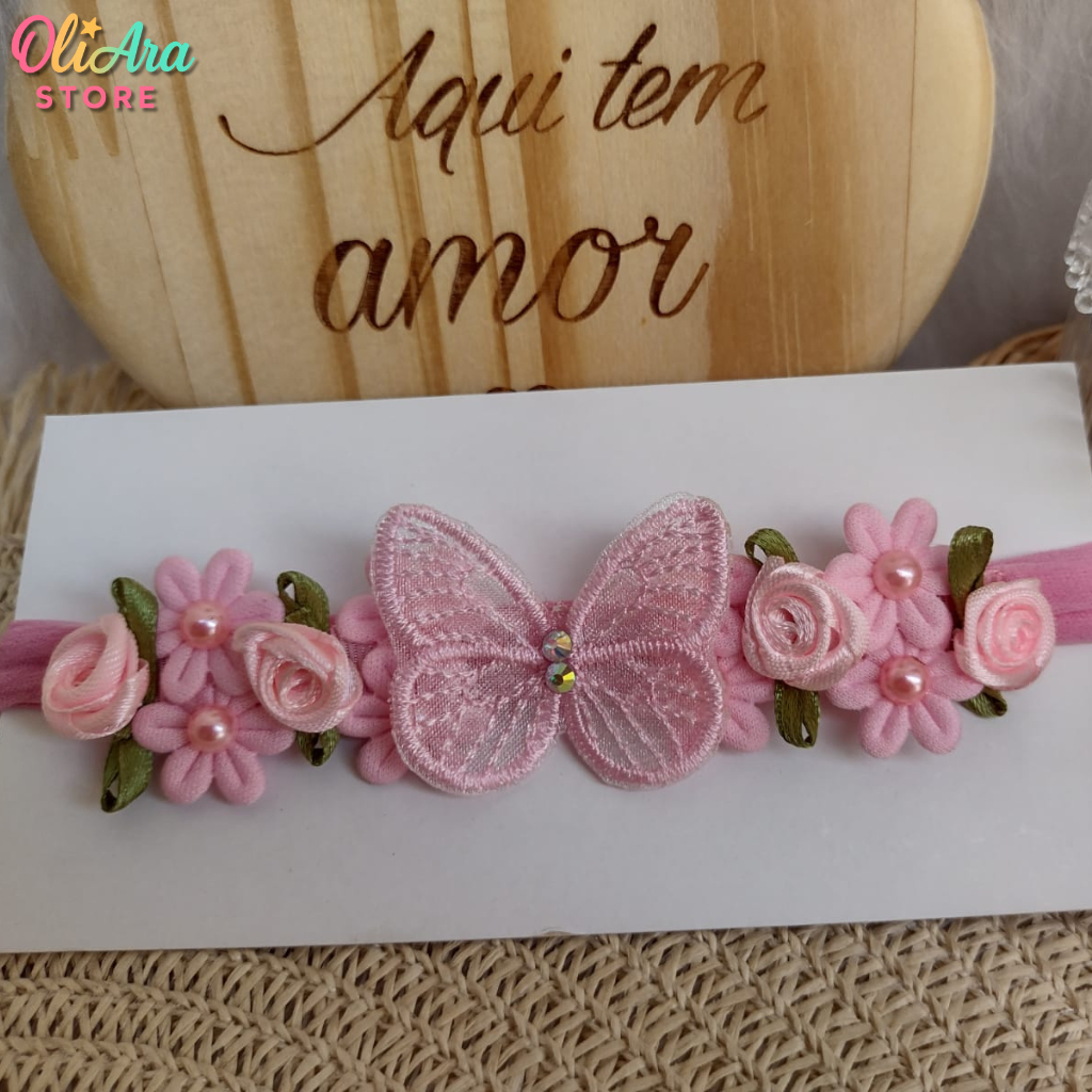Faixa Laço Cabelo Bebê RN/Borboleta Florzinha Jardim Encantado