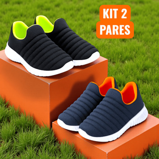 Kit 2 Pares Tênis Infantil Menino Calce Facil Escolar Macio Sola Antiderrapante Sapato Confortável em Oferta na Shopee
