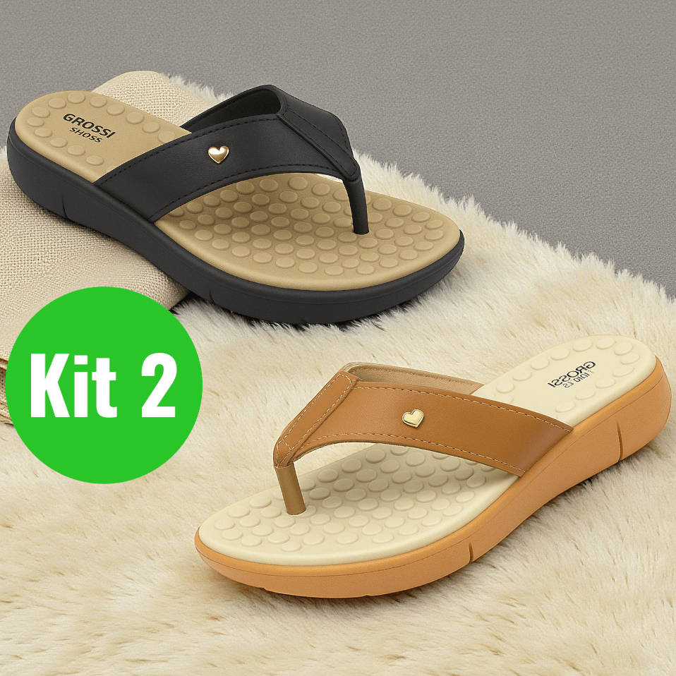 Kit 2 Chinelo Ortopédico Feminino Ultraconforto Tamanco Massageador Plataforma Sola Anatômica