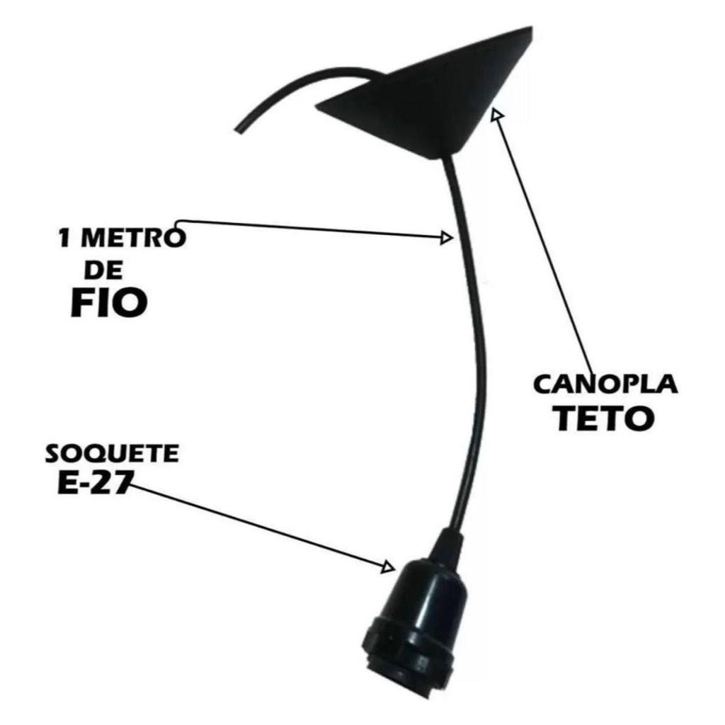 Bocal E Fio Completo Com Canopla Para Pendentes Lustres Iluminaria 1 Metro