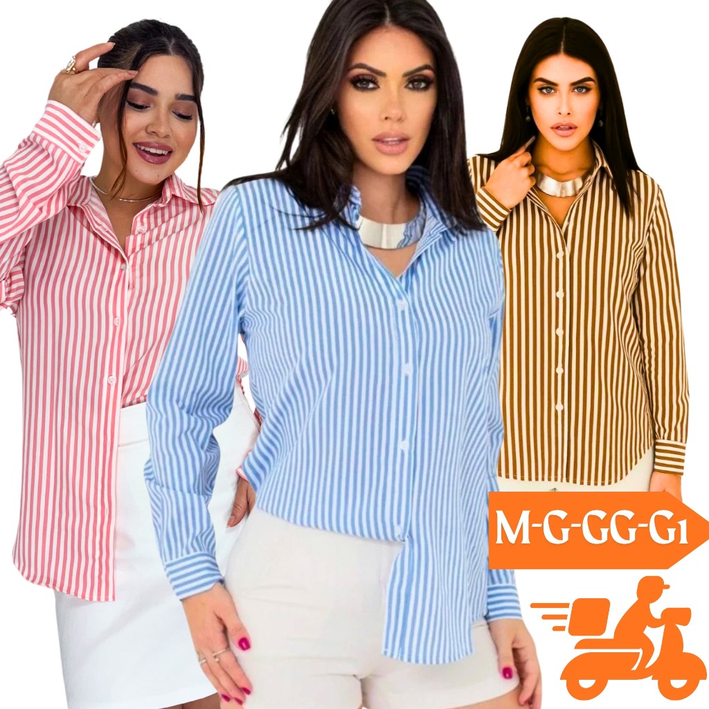 Camisa Listrada Manga Longa – Tamanhos M, G, GG e G1