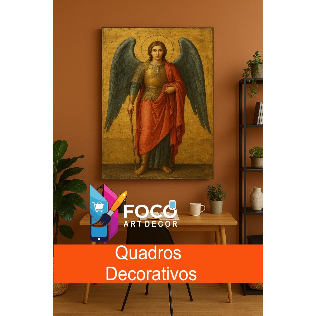 Quadro Arcanjo São Miguel Anjo Guerreiro | Arte Sacra Decoração Religiosa Fé Proteção