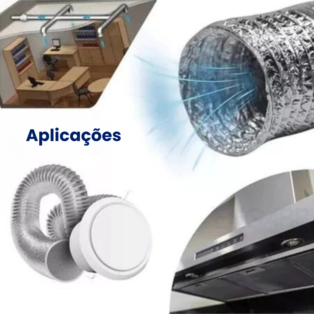 Duto alumínio flexível Tamanhos x 7,5 metros ventilação exaustor ar estufa aquecedor industrial