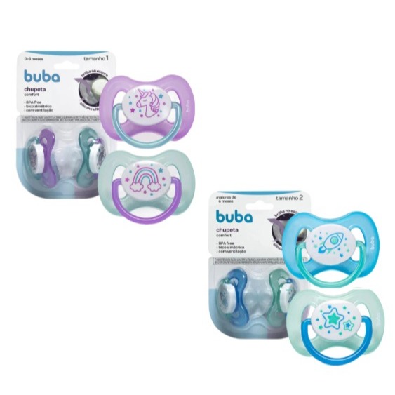 Kit 2 Chupetas Buba Comfort Ventilação Bico Silicone Tam 1  0-6M em Oferta na Shopee