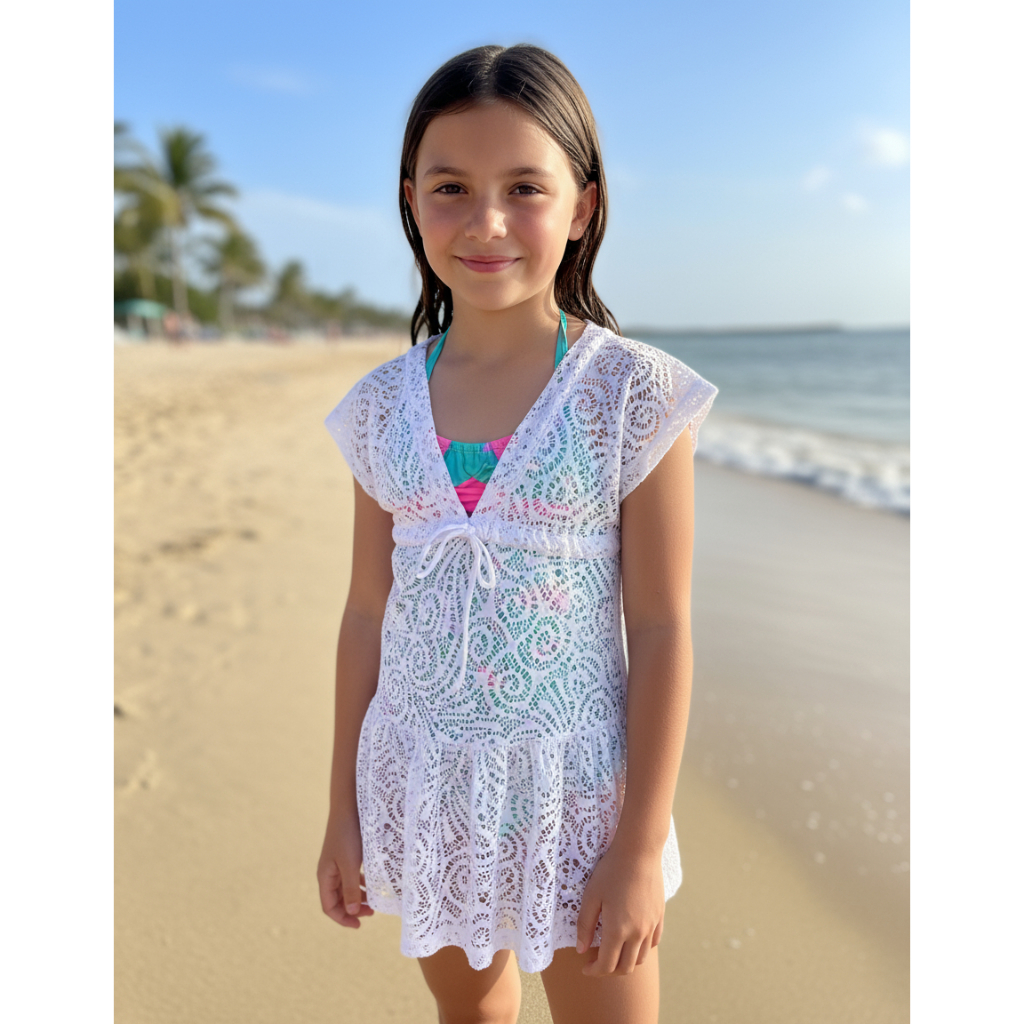 Saída De Praia Arrastão Menina Infantil Saída Piscina Com Regulagem em Oferta na Shopee