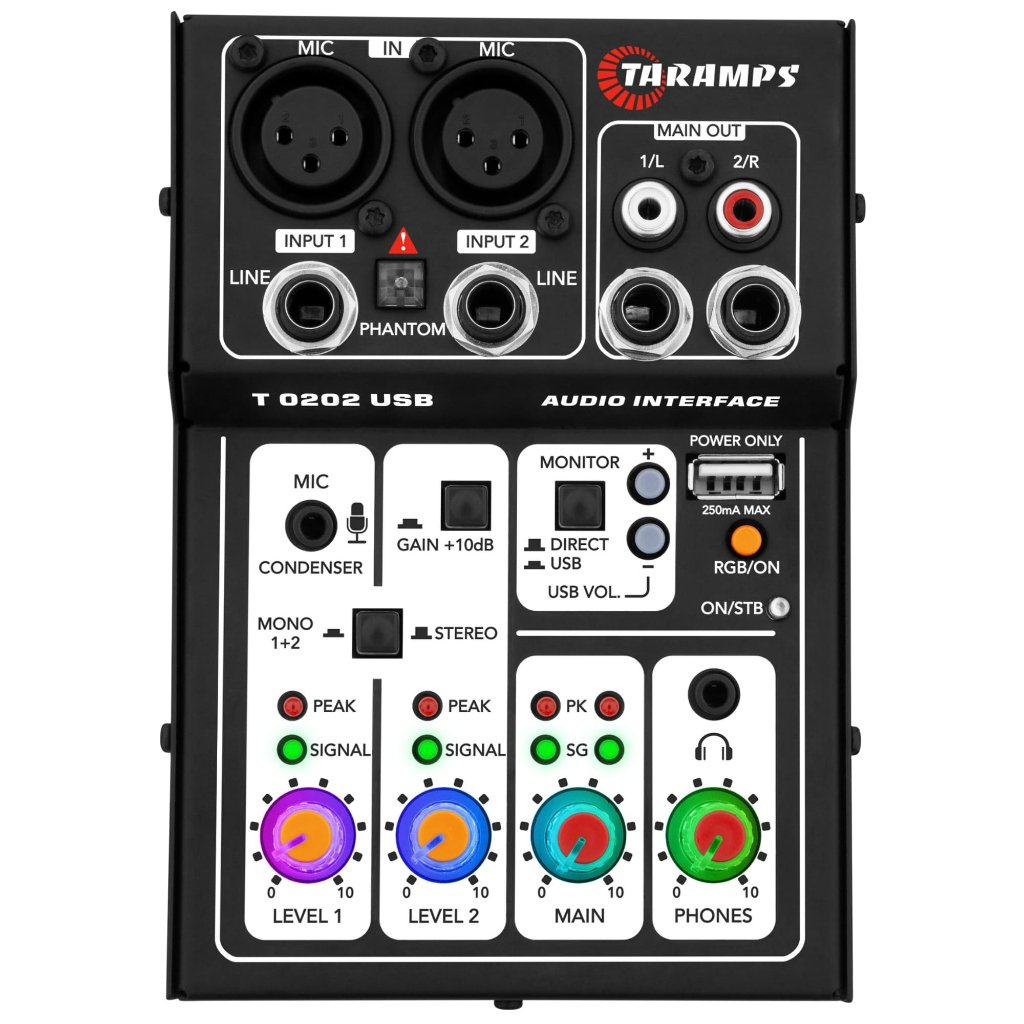 Mesa De Som Taramps T 0202 Interface USB XLR P10 Phantom Power 48v Preta Steaming Home Studio em Oferta na Shopee