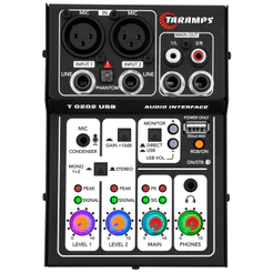 Mesa De Som Taramps T 0202 Interface USB XLR P10 Phantom Power 48v Preta Steaming Home Studio