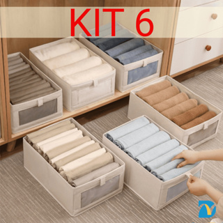 KIT 4/6 Organizador De Guarda-Roupa Dobrável Para Roupas E Calças Grande Dura Qualidade OG-23-ND em Oferta na Shopee