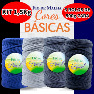 Fio de Malha Brasil Kit 3 Rolos de 500g - Cores Neutras - Preto, Branco, Azul Marinho, Cinza - Crochê Fio Residual em Oferta na Shopee