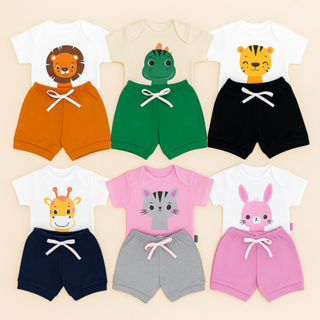 Conjunto Curto Verão Estampas Bichinhos Para Bebês - Até 12 meses em Oferta na Shopee