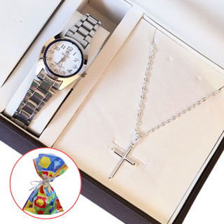 Relógio de Pulso Infantil Adulto Minimalista Aço Dourado Prata Analógico Menino e Menina + Corrente Cruz Folheado a Ouro em Oferta na Shopee