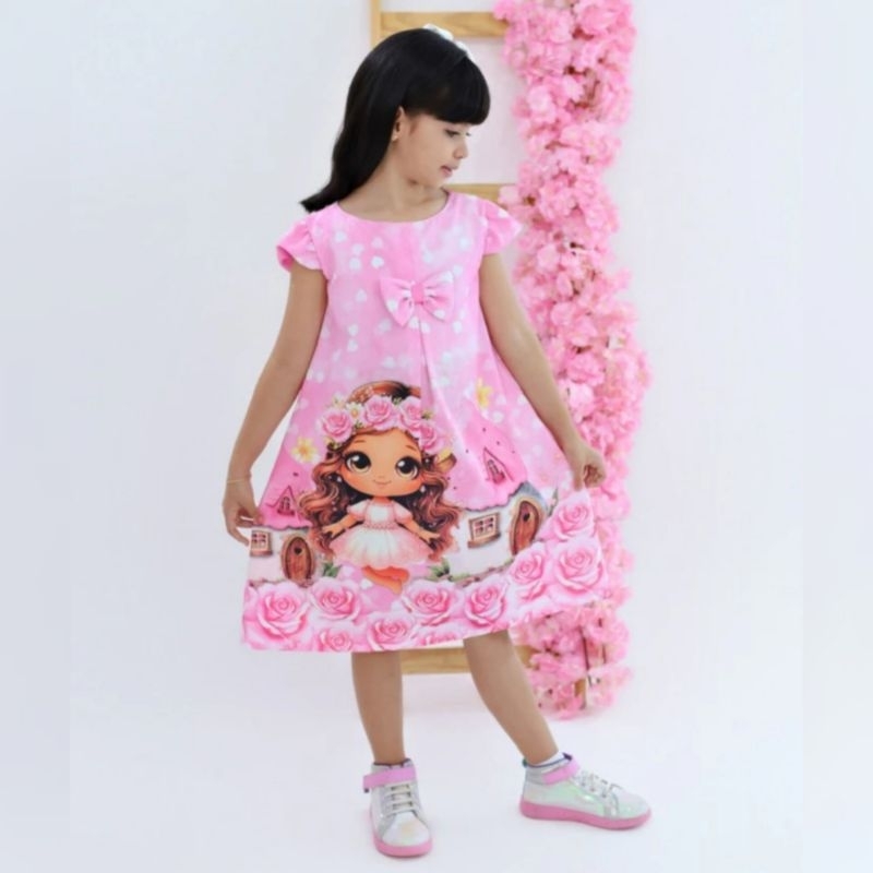Vestido infantil princesa menina estampa boneca