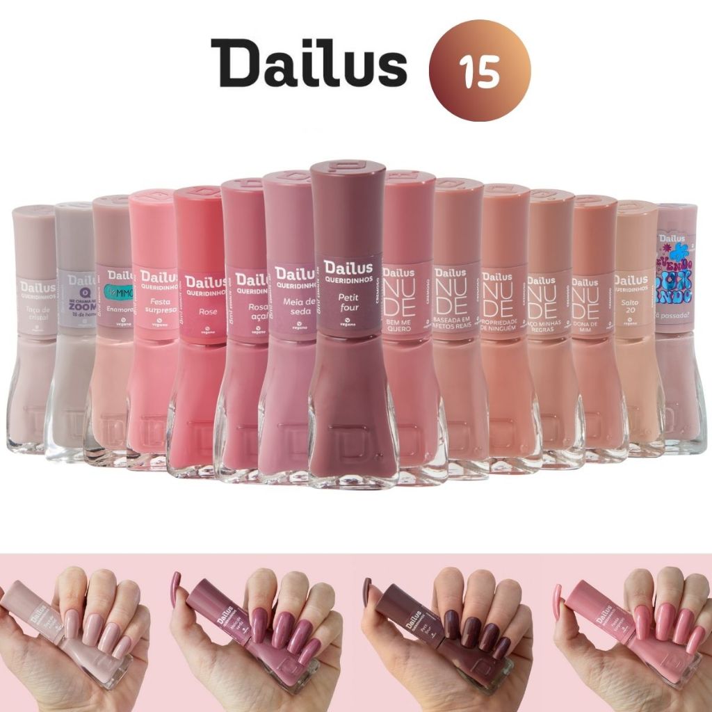Esmalte Dailus: Kit com 15 cores Tons Rosa e Nude