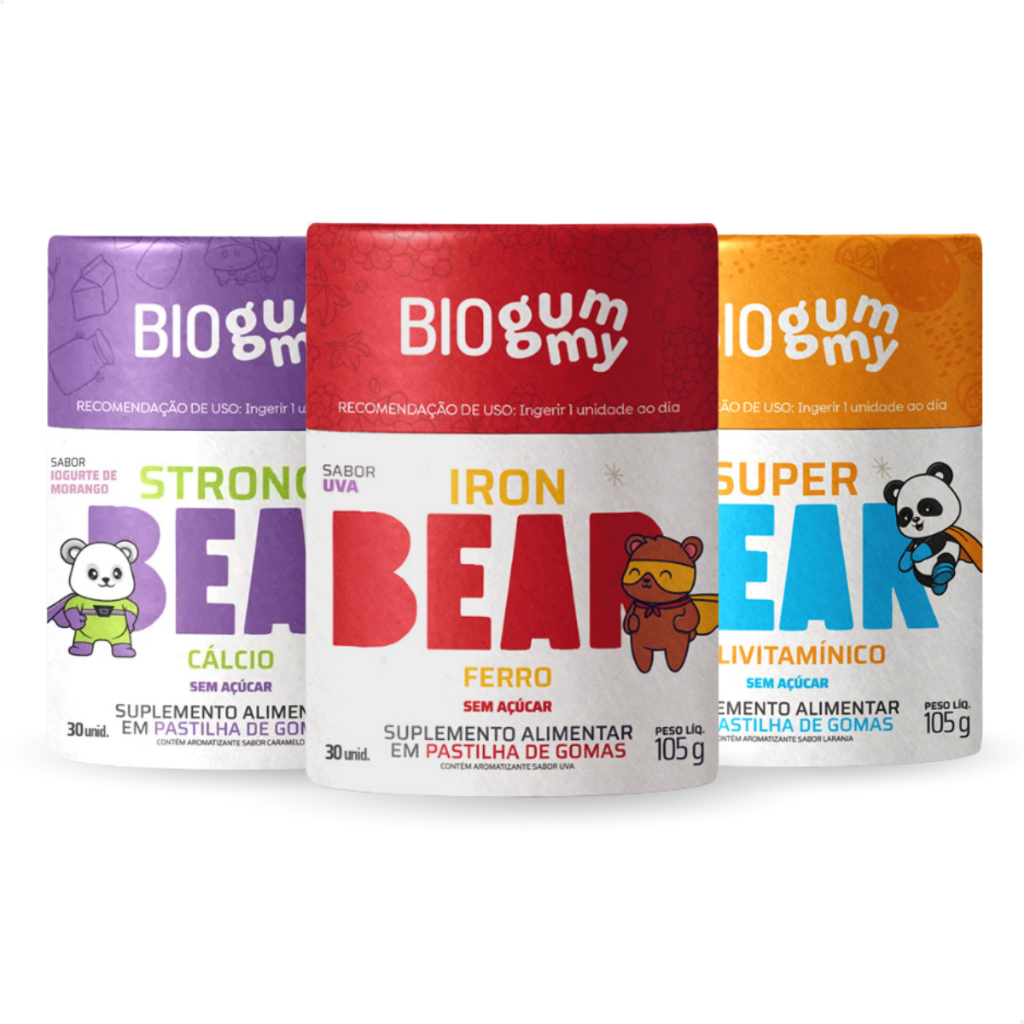 Kit 3 Biogummy Kids, Ferro, Cálcio E Polivitamínico Ferro, Cácio E Polivitaminico