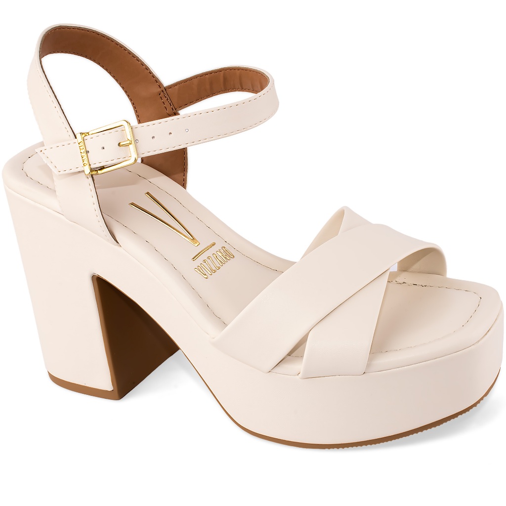 Sandália Vizzano Salto Alto Grosso Elegante Moderno 6541 Off White em Oferta na Shopee