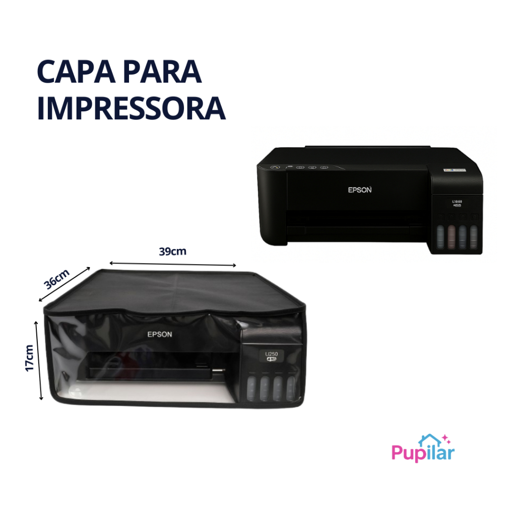 Capa Impressora Epson Preta com Frente Transparente L3110 L3250 L3210 L4150 L4160 L6161 L3150 em Oferta na Shopee