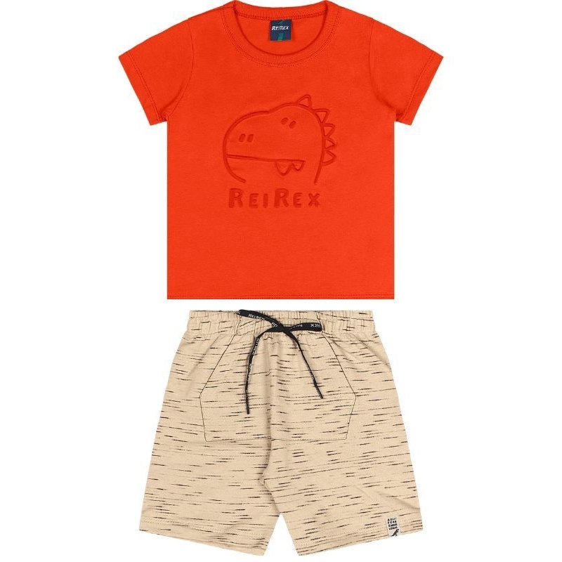 Conjunto menino camisa e short ReiRex estampa dinossauro